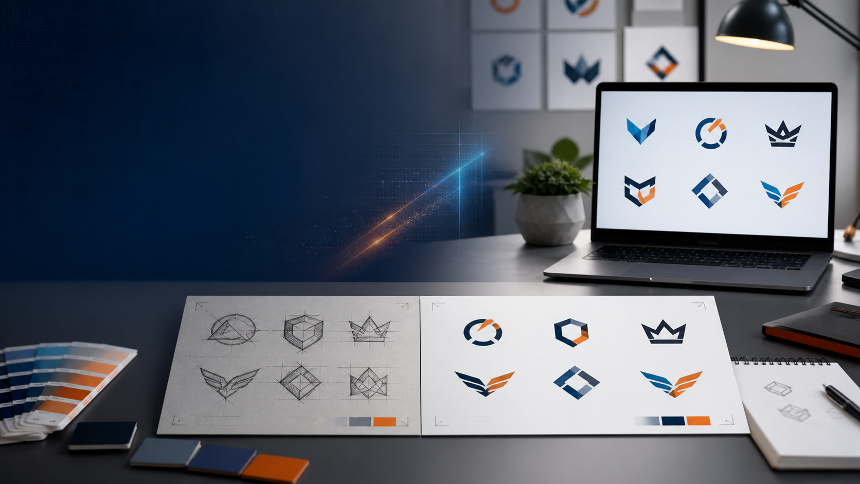 Logo concept boards and design tools for an AI-assisted logo refresh
