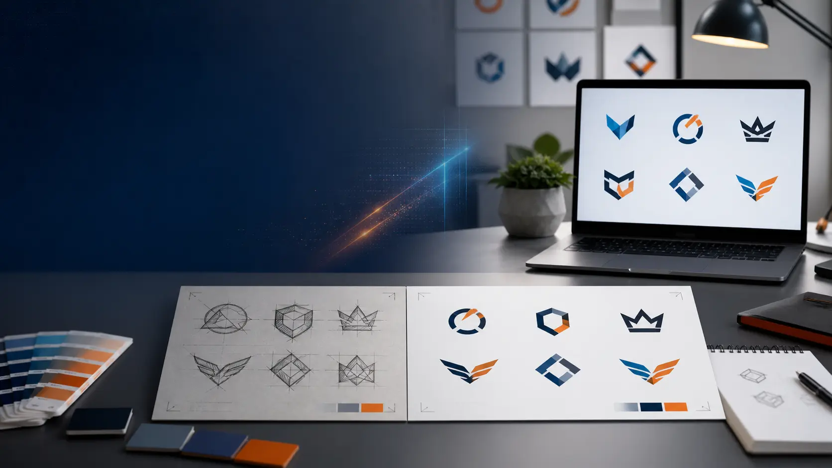 Tableros de concepto de logo y herramientas de diseno para una actualizacion con IA
