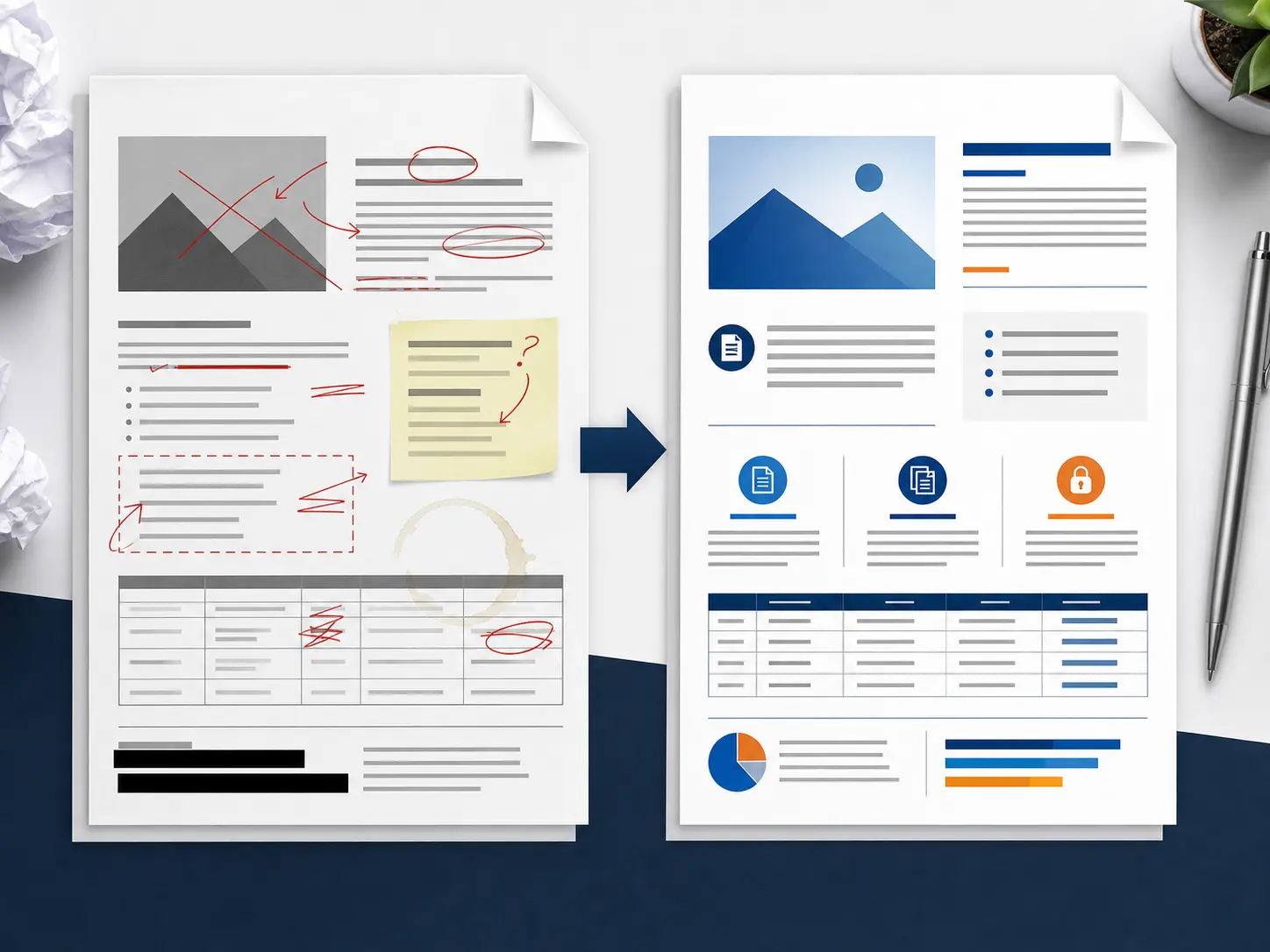 Before and after PDF cleanup comparison